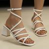 New Cross-buckle Chunk-heeled Women's Shoes Mid-heeled Square-toed Flip-flops