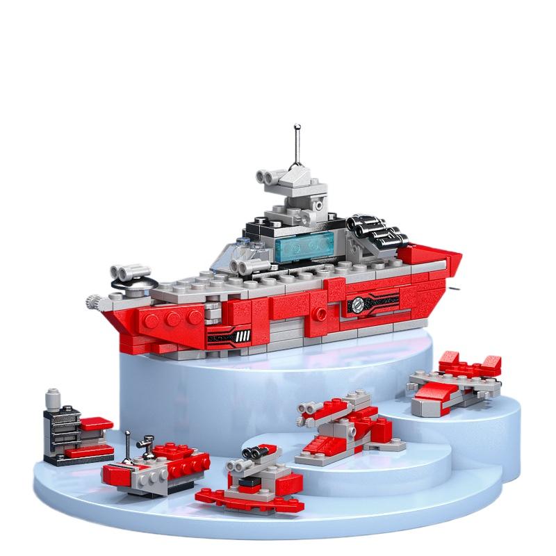 NEW DIY 6in1 Aircraft Carrier Helicopter Mortar Missile Armored Vehicle Building Blocks Kit Girls Bricks Movie Model Kids Toy