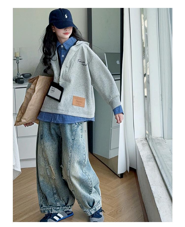 Girls' Trendy Autumn Sweatshirt & Jeans Set: 2025 Two-Piece Fashion