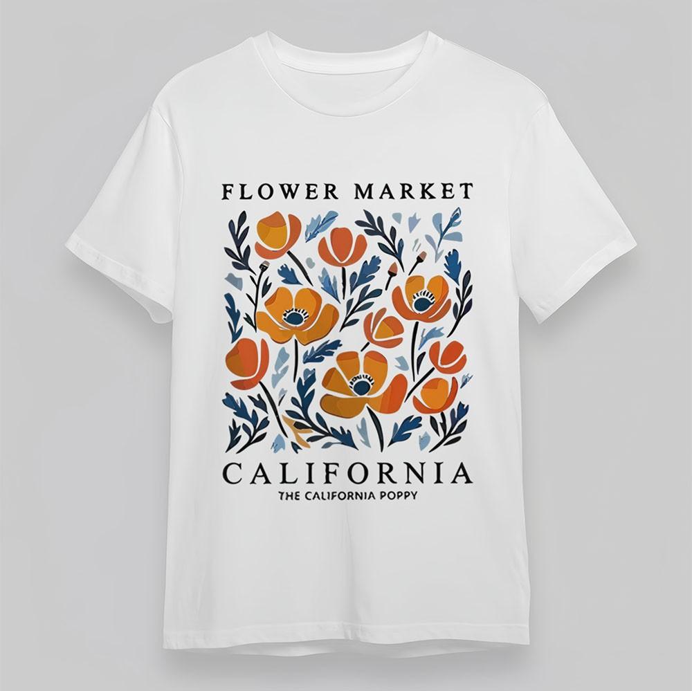 

Women s Fashion T-Shirt Flower Market Poppy Tee Short White Soft Cotton Oversize 4XL