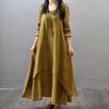 Buttons Decor False Two Pieces Baggy Dress Large Hem V-Neck Solid Color Long Sleeve Retro Dress Streetwear