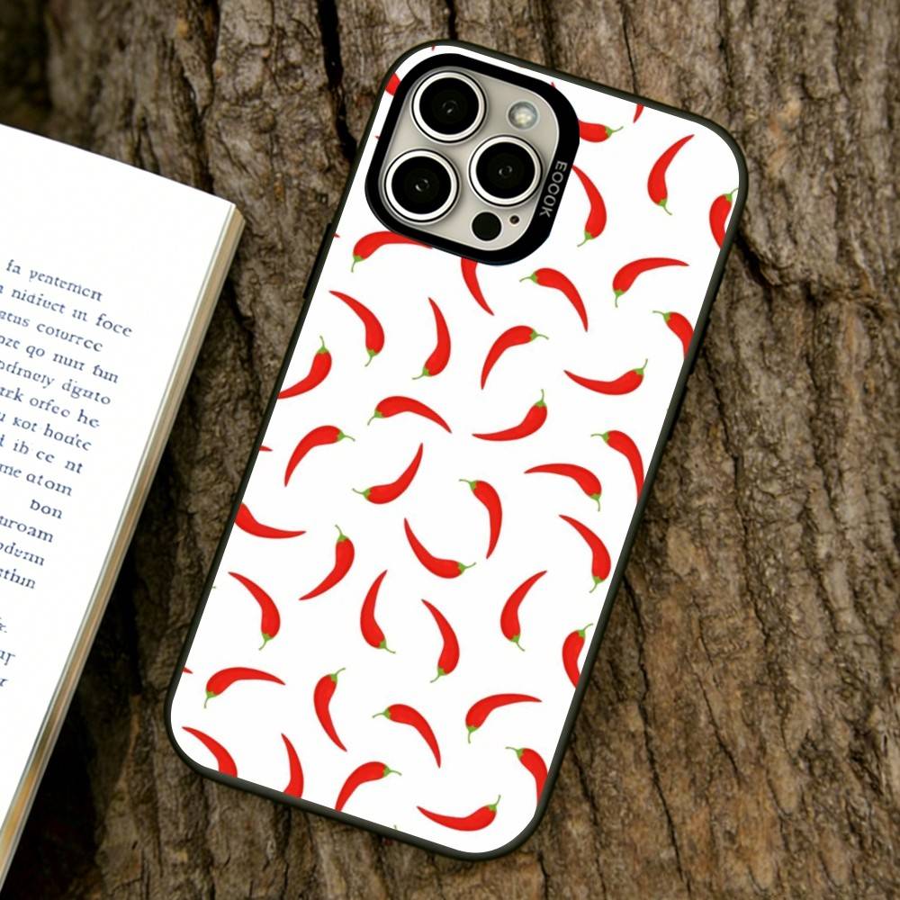 Red Chili Pepper Phone Case For iPhone 17,16,15,14,13,12,11 Plus,Pro Max,XS,Colored Silver Plated Inside Cover iPhone14Plus
