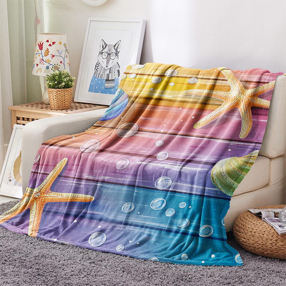 Starfish Shell Print Flannel Blanket, High quality Comfortable for All Seasons, Home Decor, Warmth and Comfort, Perfect for Christmas Gifts