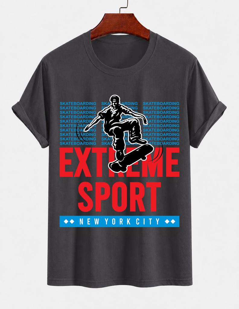 Unisexs Pure Cotton Solid Color Tshirt Extreme Sports Skateboard Print Crew Neck Short Sleeve New York Street Casual Top