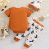 12-18 Months Baby Boy Cowboy Pattern Print Short Sleeve Cotton Bodysuit With Pants Hat Outfit Set