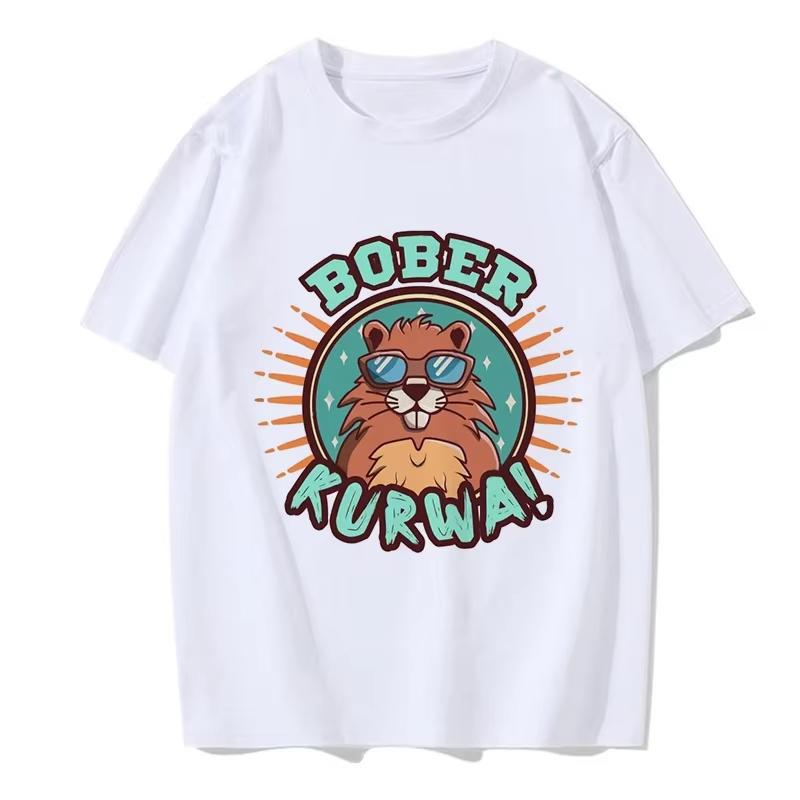 90s Cartoon Kurwa Bober Printed Tshirt Kurwa Bober Women Y2k Tops Tshirt Summer Casual Short Sleeve Round Neck Soft Clothing