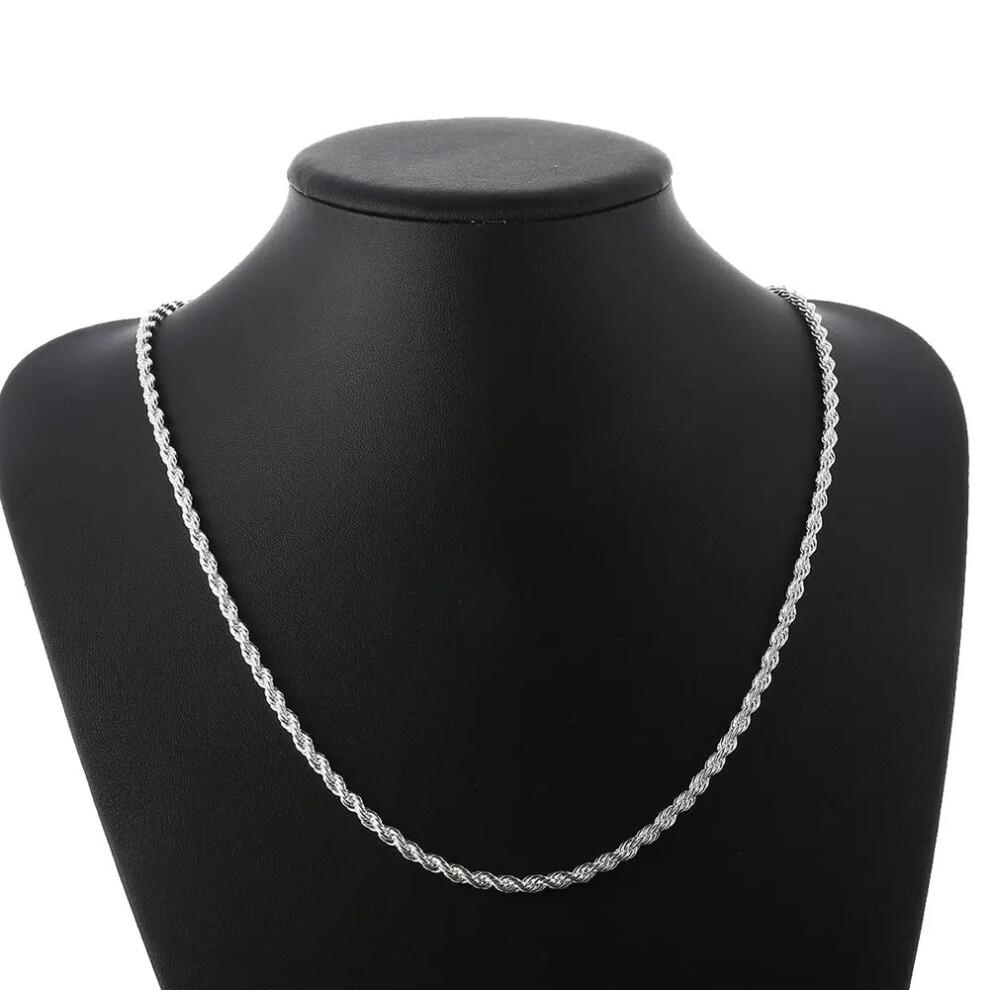 (60CM and 20cm) 925 Silver 4mm Womens Mens Chain Twisted Rope Necklace Bracelets Set