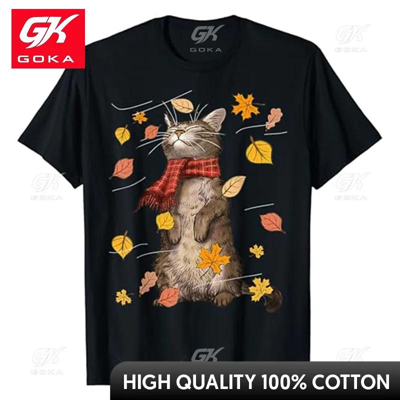 Cute Autumn Cat Fall Breeze Kitten Kitty Cat Lover TShirt Happy Fall Yall Lovely Thanksgiving Tee Tops Short Sleeve Blouses S