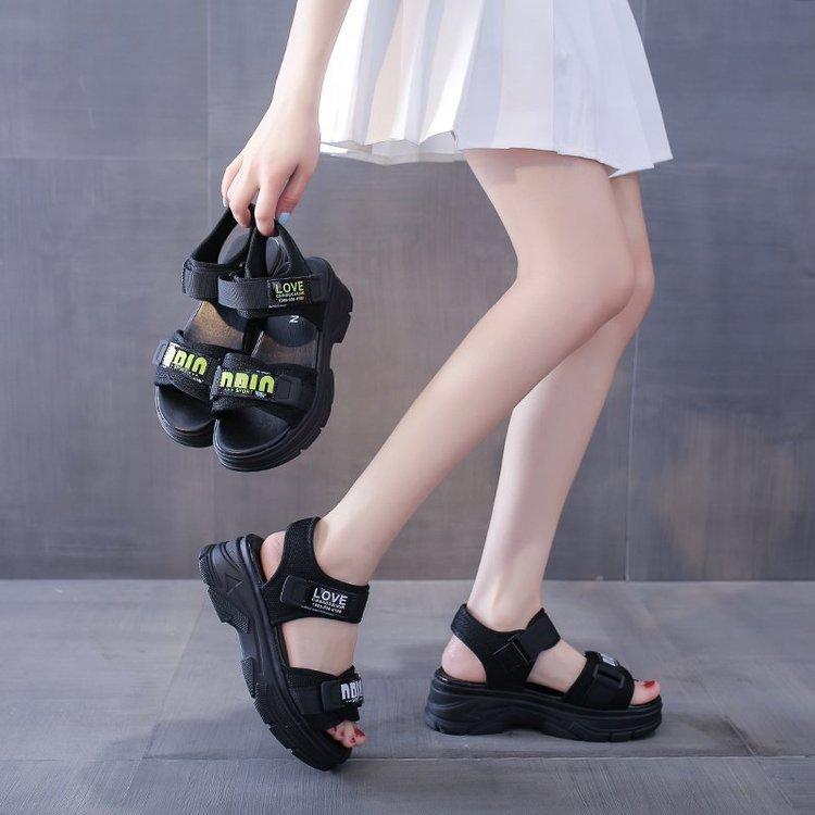 2025 summer new women's shoes foreign trade women's thick-soled heightening sandals sports style one-character open-toe Velcro