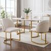 2 Esszimmerstühle, geeignet für Restaurants, Wohnzimmer, Cafés, moderner Stil, goldfarbene verzinkte Stuhlbeine, Chenille-Stoff, beige + gold