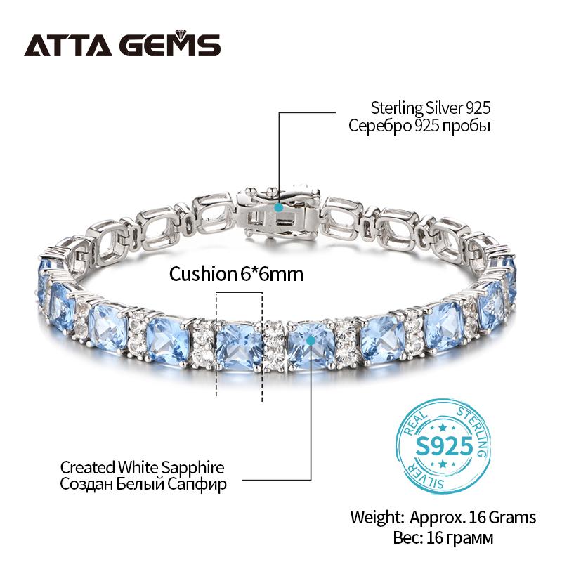 ATTAGEMS 925 Silver Jewelry Original Created Blue Spinel Bracelet 1.0CT Tennis Bracelets For Women Luxury Gift Wedding Authentic