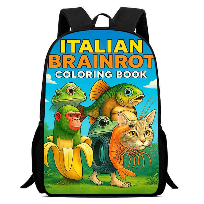 Brainrot Cartoon Student Backpack - Shan Hai Jing Stick Figure Design, Lightweight for 1st to 3rd Grade 16-inch Backpack