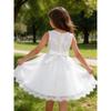 Girls' White Lace Mesh Princess Dress Sleeveless Round Neck Beaded Flower Girl Skirt Children's Wedding Bridesmaid Birthday Party Performance Dress