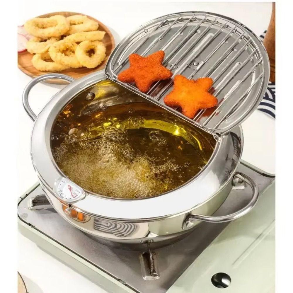with Thermometer Tempura Fryer Pan 2.2/3.2/4.2L Mini Cooking Fryer Deep Frying Pot  Tempura Making
