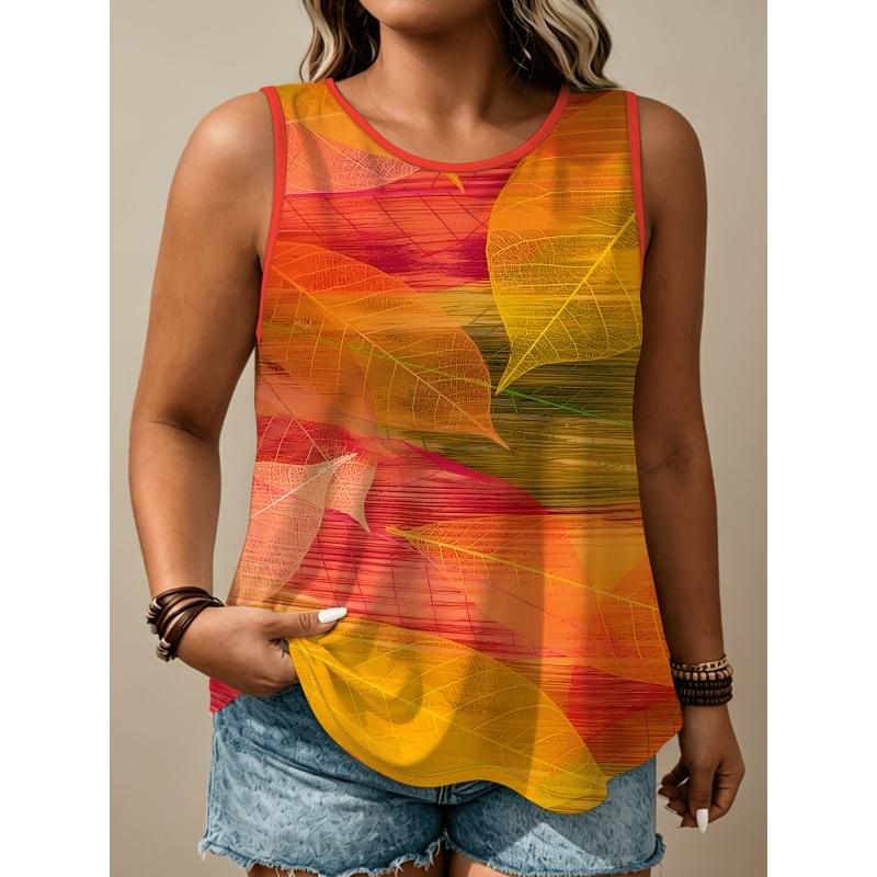 Women's Printed Tank Top T-shirt with Patterned Short Sleeves, Women's Sleeveless Round-neck T-shirt