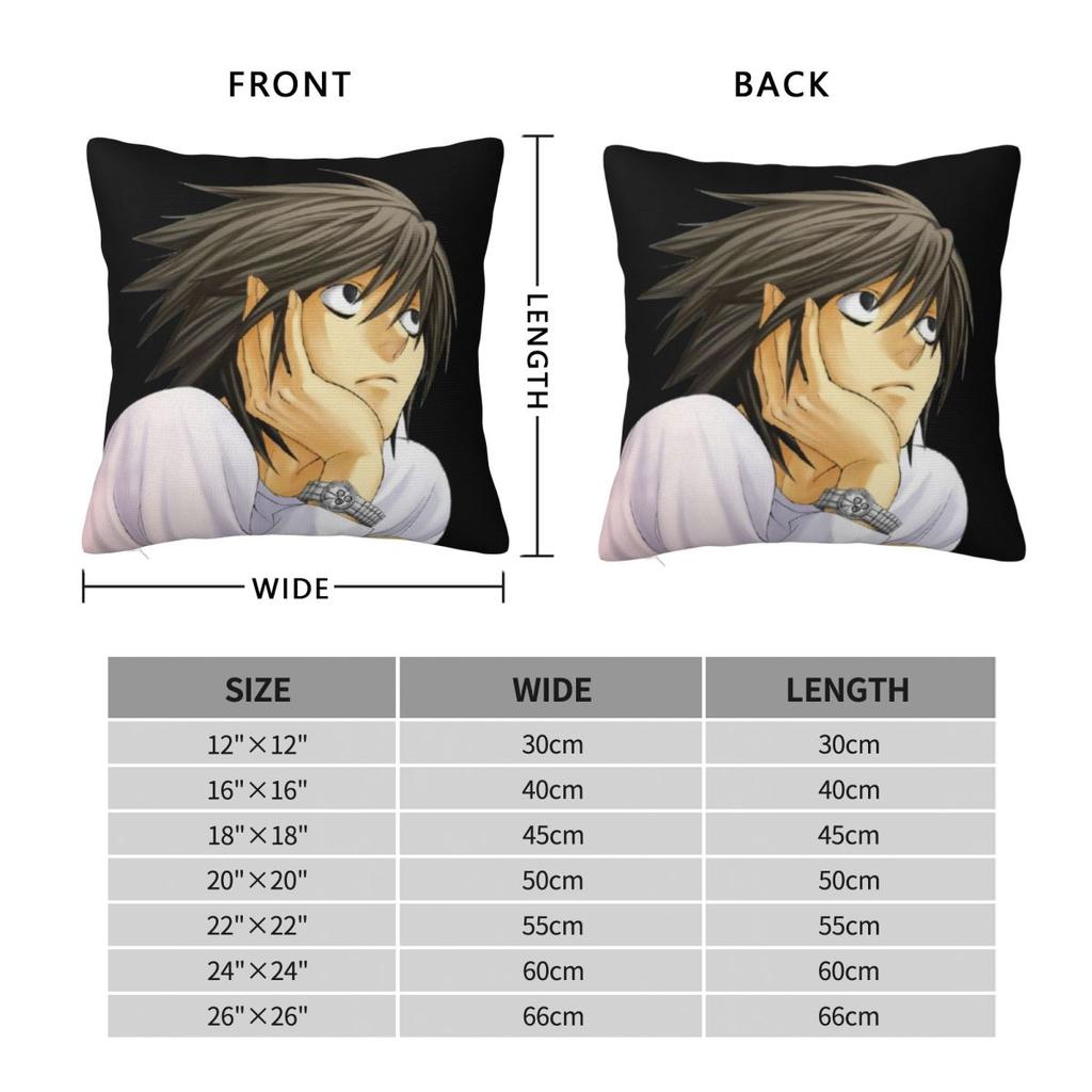 L Lawliet Death Note Kuddfodral Anime Japan Manga Kuddfodral Anpassningsbar Dragkedja Dekor Kuddfodral för Hemmet 45x45cm