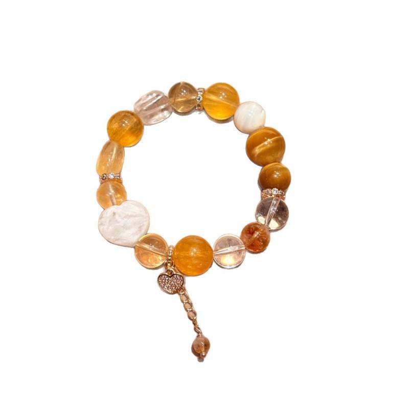 Gold Frost Original Natural Yellow Crystal Bracelet Tiger Eye Snow Ghost Heart Luxury Jewelry Women