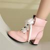 Fashion 2025New Lace Up Ladies Square High Heel Shoes Ankle Boots Lace-up Retro Women Pointed Toe Thick Soled Short Booties White Black