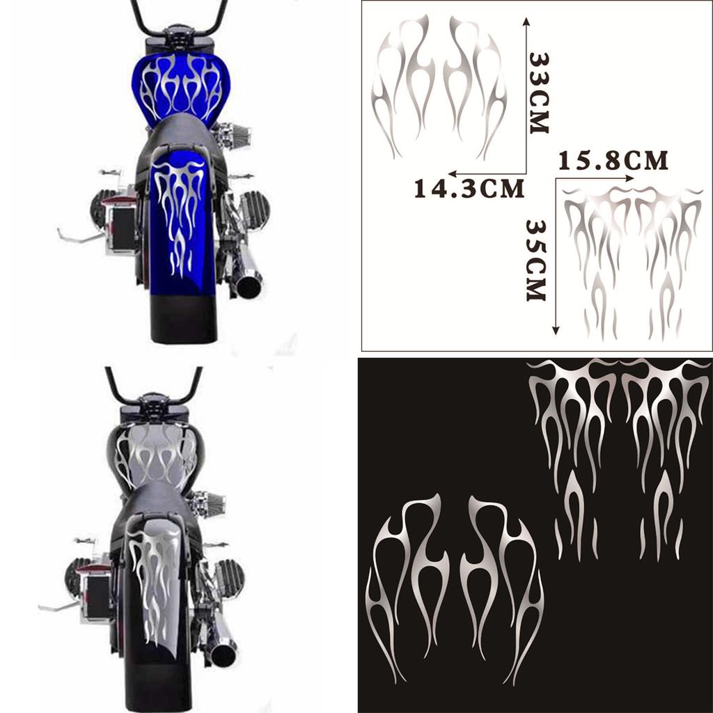 Waterproof Matte Silver Motorcycle Flame Sticker Kit For Fender Decorative Decal