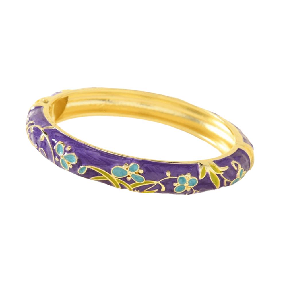 Elegant Cloisonne Bangle Rhinestone Retro Court Floral Bangle Charming Enamel Bracelet  Fashion