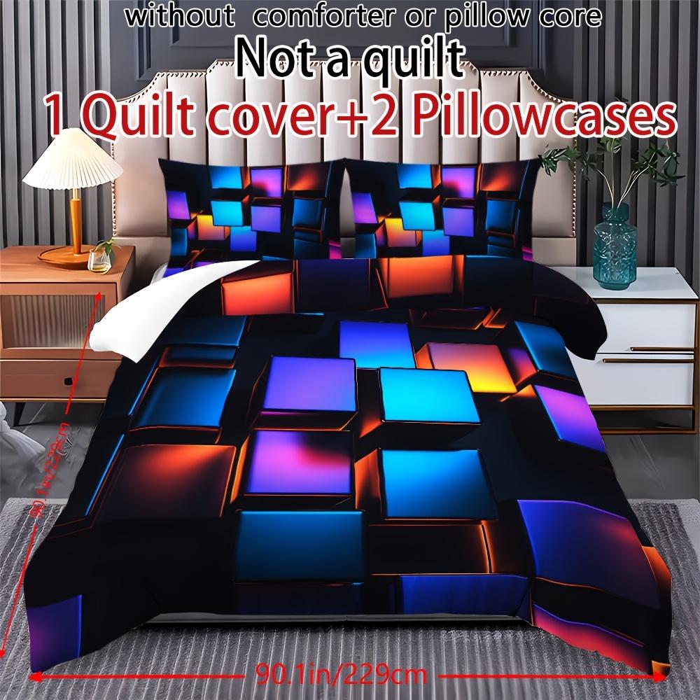 

3Pcs 3D Colorful Iron Block Printed Duvet Cover Set Soft Polyester Bedding with Pillowcases for Bedroom Guest Room All Seasons EU Twin(135x200cm)