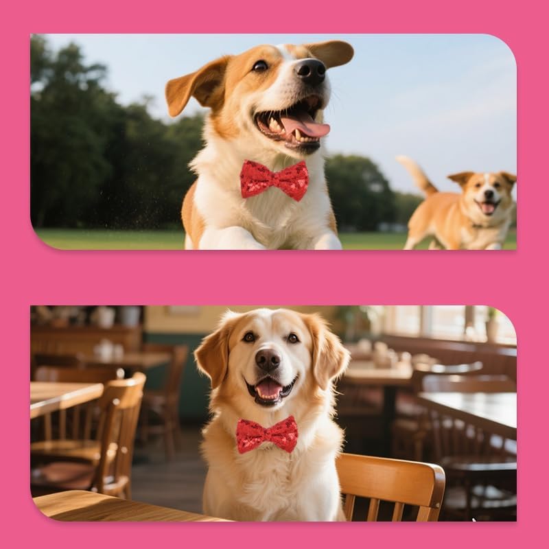 Pet Christmas Collar for Dogs Cats Kitten Puppy Red Glitter Bow Tie for Dog Cat Red Sequin Bow Ties for Cats Dogs Christmas Accessories for Dog