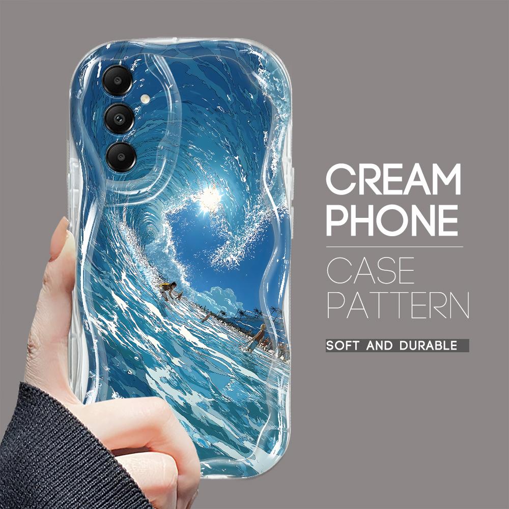 Roztomilý kreslený vzor s krémovou texturou Pouzdro s měkkým silikonovým zvlněným okrajem pro Samsung