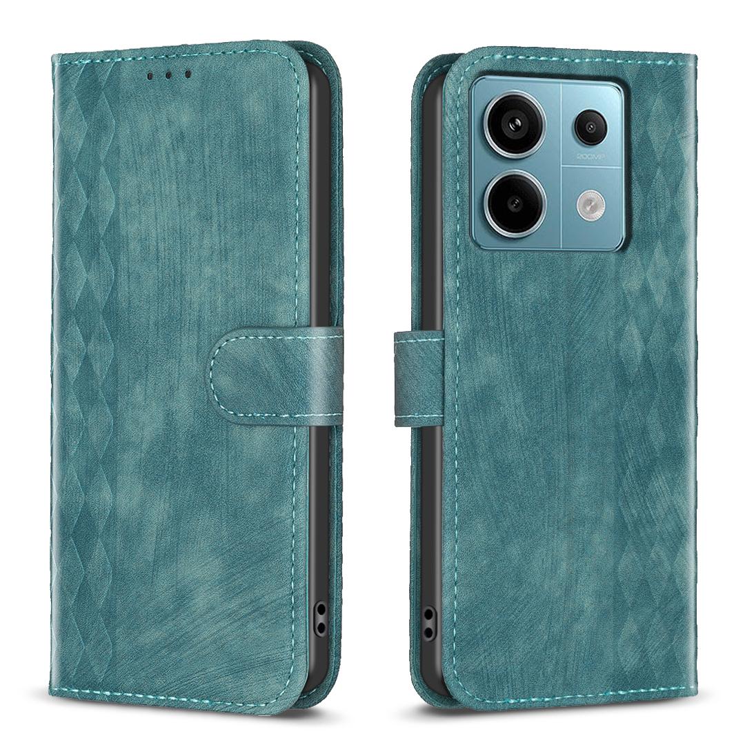 

For Xiaomi Redmi Note 13 Pro 5G/Poco X6 5G Leather Case Grid Pattern Folio Wallet Phone Cover Green