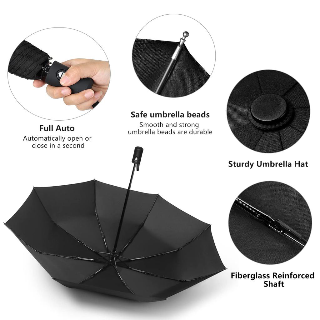 12 Bone Black Glue Fully Automatic Umbrella - Thick Durable Keel Three-Fold UV Resistant Folding Design for Protection And Style
