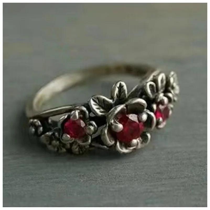 Milan Girls Fashion Retro Old Rose Flower Women's Zircon Ring Party Casual Wholesale Fashion Zircon