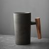 Tazza Personalizzata in Stile Giapponese Cambi di Forno Retro Porcellana Tazze da Caffè Manico in Legno Tazza da Espresso Bicchieri Tazza da Caffè in Ceramica