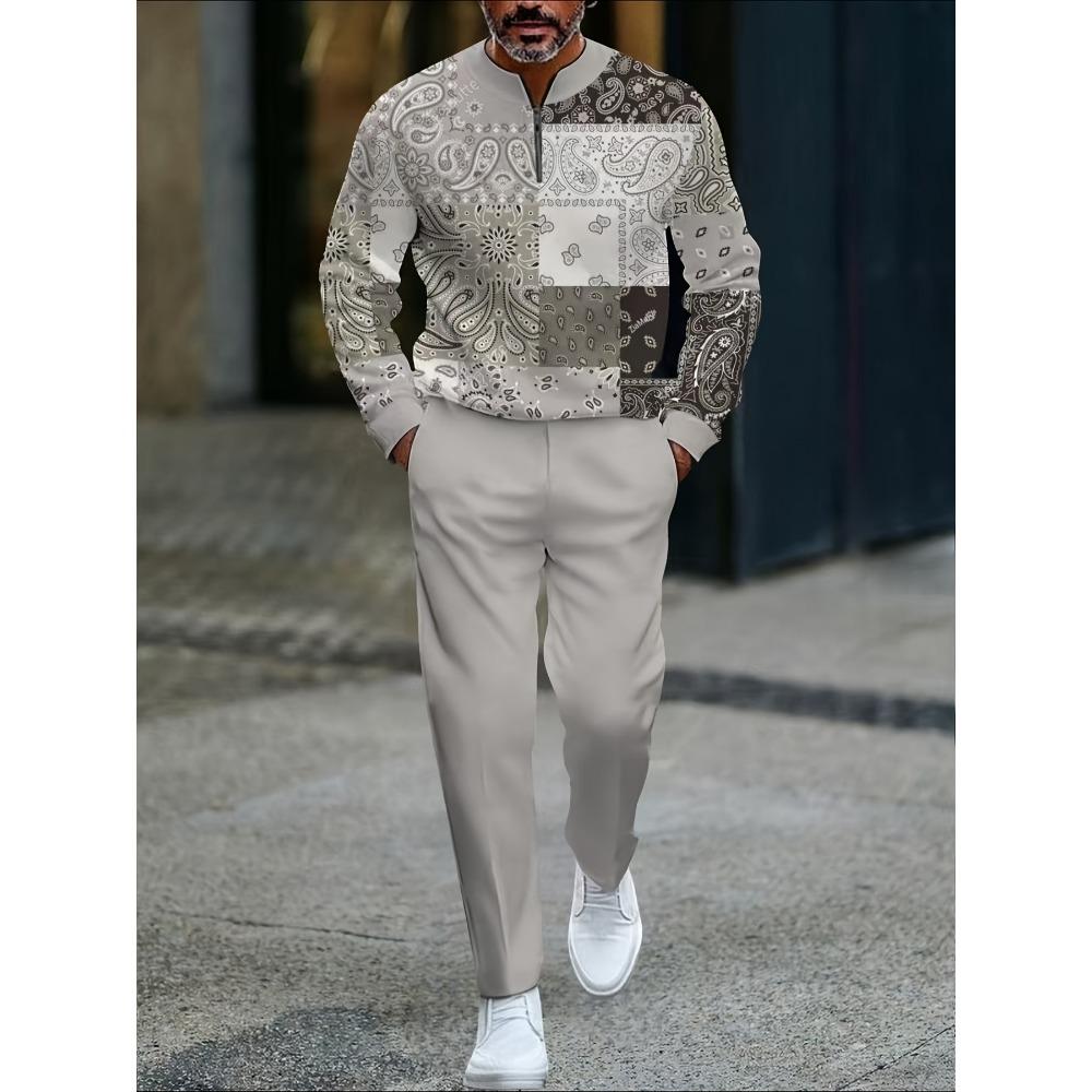 Spring Autumn Fashion Streetwear Men's Long-Sleeved Half-Zipper Stand-Up Collar Men's Casual Sportswear Two-Piece set