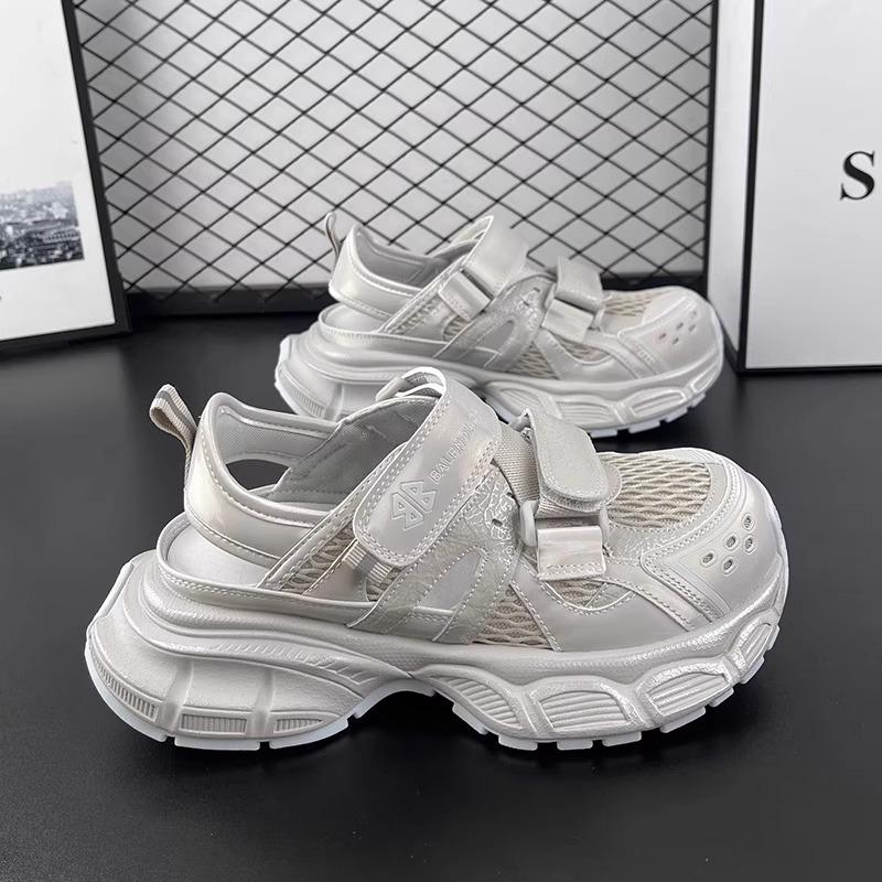 Thick-soled hollowed-out breathable mesh dad shoes women's summer new leather versatile sports lazy bag head sandals