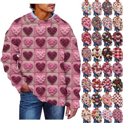 Men's Fashion Casual Long Sleeves Valentine's Day Gentle Printed Crewneck Wool Knitted Flower Imitation Sweater Crewneck Hoodie Loose Long Sleeves