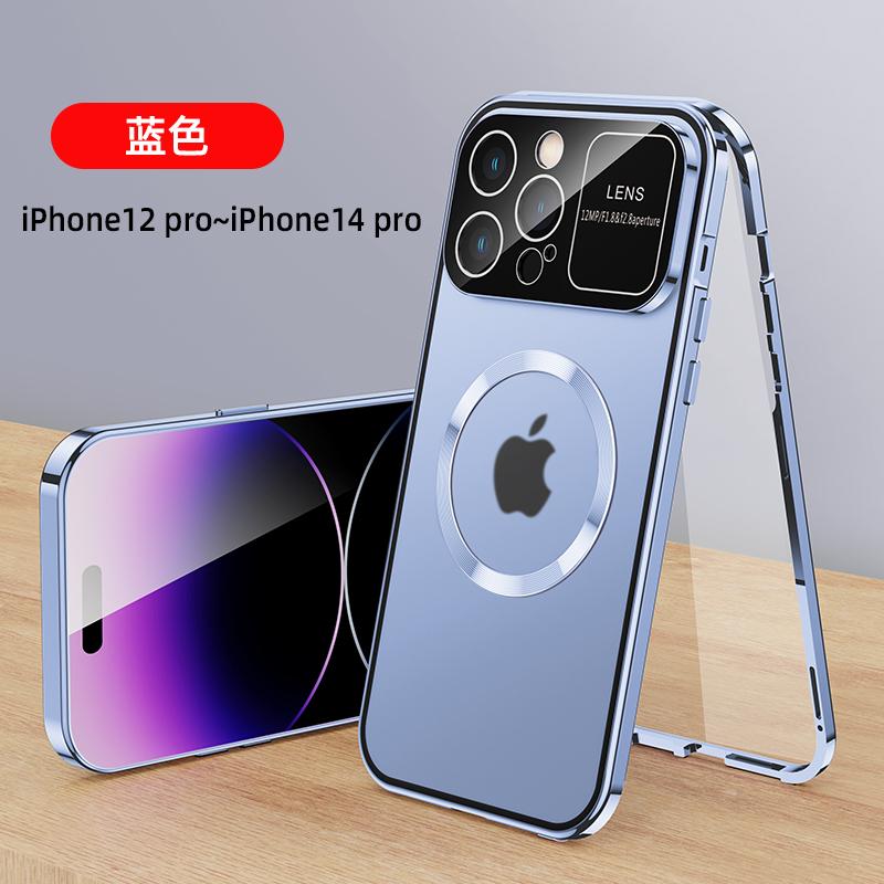 For IPhone 16 15 14 13 12 Pro Max Large Window Lens Protection Aluminum Metal Magnetic Case Shockproof Cover Screen Protector