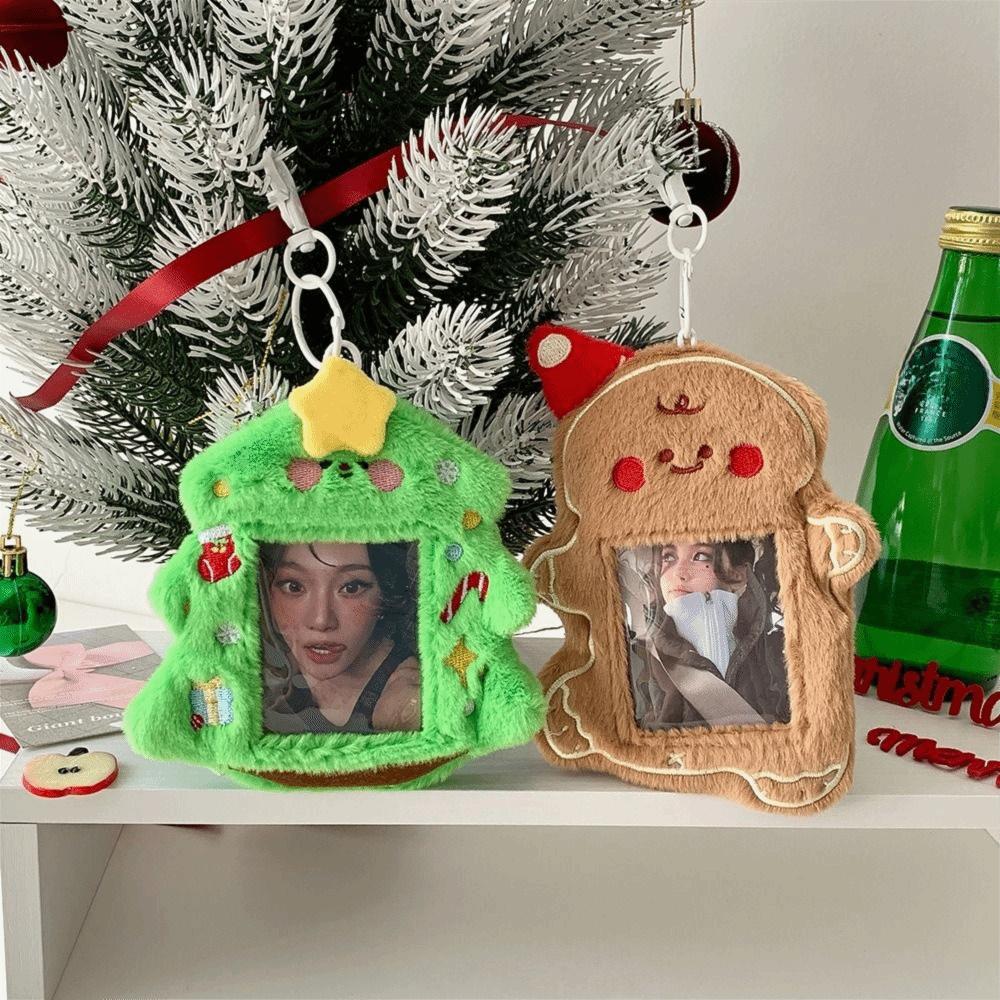Gingerbread Man Photocard Holder Bag Pendant Cartoon Kpop Photo Card Sleeves Fluffy Christmas Tree Card Holder Christmas Gift