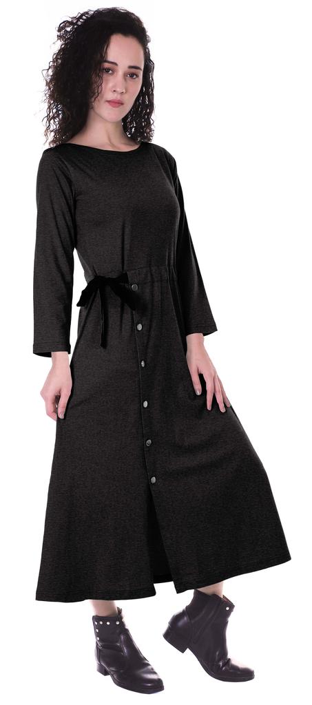 Moomaya Full Sleeves Maxi Dress Long Button Down Solid Casual Slit Dresses