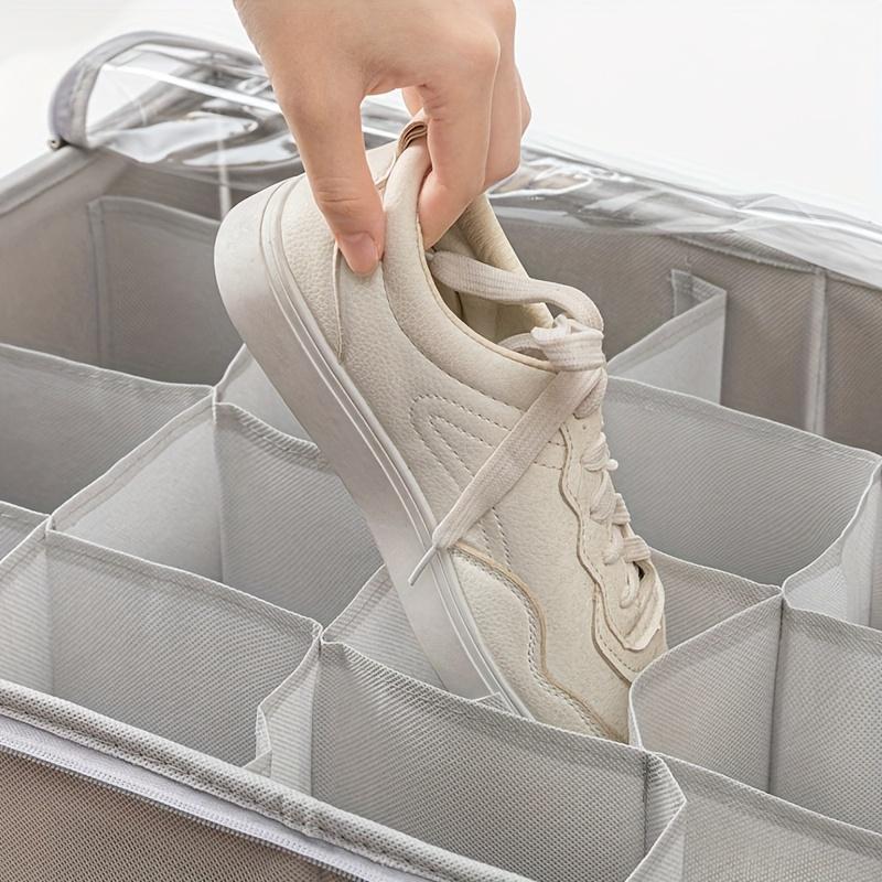 2er-Pack Robuste Schuhbox, 20-Fächer-Design, Transparenter Deckel mit Griff - Faltbare Aufbewahrungsbox, Geeignet für Schränke