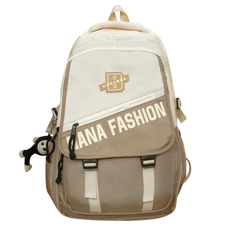 Men Letter Print Backpack Color Block Student Schoolbag Women Large Capacity Backpack