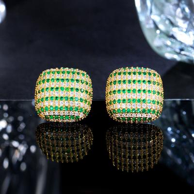Needle French Retro Haute Geometric Earrings Elegant Micro-Zircon Checkerboard Earrings Studs