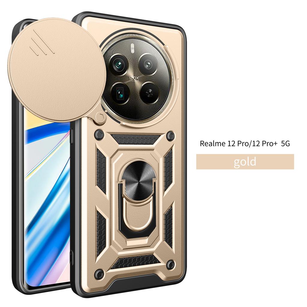 For Realme 12 5G Case Realme 12 Plus Cover Realme 12 Pro + Magnetic Ring Holder Armor Phone Case Slide Camera Protect Back Cover