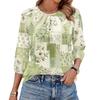 Women Floral Print 3/4 Sleeve Round Neck Pleated Casual Blouse Top Lightweight Comfortable Fit