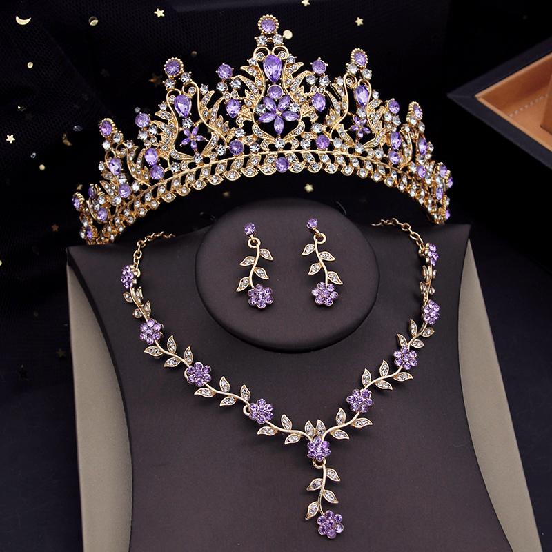 Flower Crown Bridal Jewelry Sets for Women Tiaras Evening Necklace Earring Set Wedding Choker Bride Jewelry Set Accessory