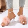 New simple high-heeled women's cool slippers, fashionable one-word thick-heeled crystal and cool slippers, sandals.