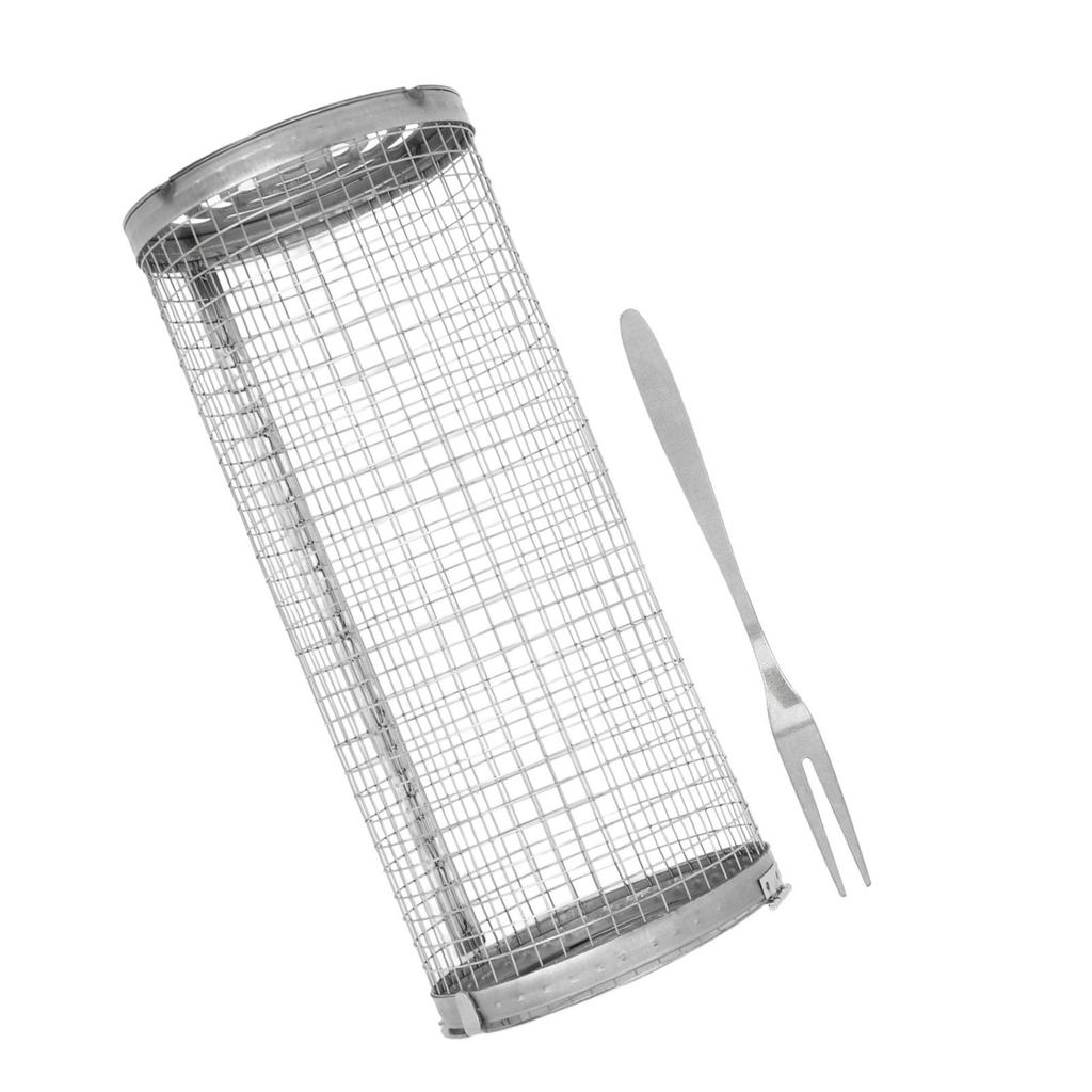 Rolling Barbecue Basket Open Grid Stainless Steel Wire Mesh Cylinder Grill Basket for Fish