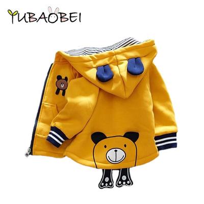 Autumn Baby Boys Girls Hooded Bear Ears Coats Children Unisex Jacket Winter Kids Zipper Thicken Solid Coat Newborn Clothing