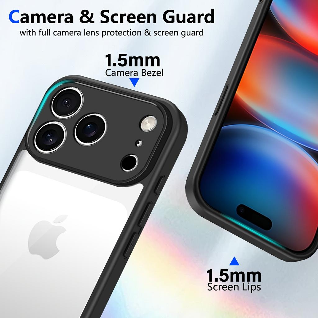 For iPhone 17 Pro Max Case Matte Skin Touch Clear PC+TPU Shockproof Phone Back Cover