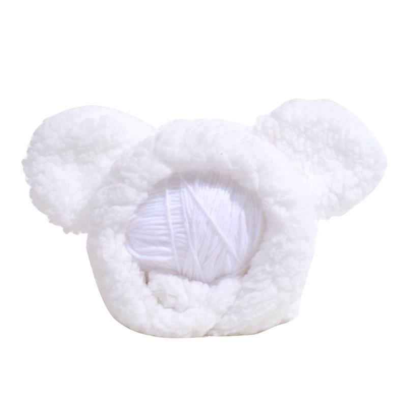 

Plush Bear Ear Design Hat for Cat Halloween Mischievous Party Hat Pet Winter Keep Warm Hat with Adjustable Neck Strap