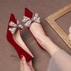 Wedding Shoes Women's Bow High Heel Bride Shoes Red Show Clothes Wedding Dress Dual-purpose Wedding Shoes Toasting Not Tired Feet Single Shoes