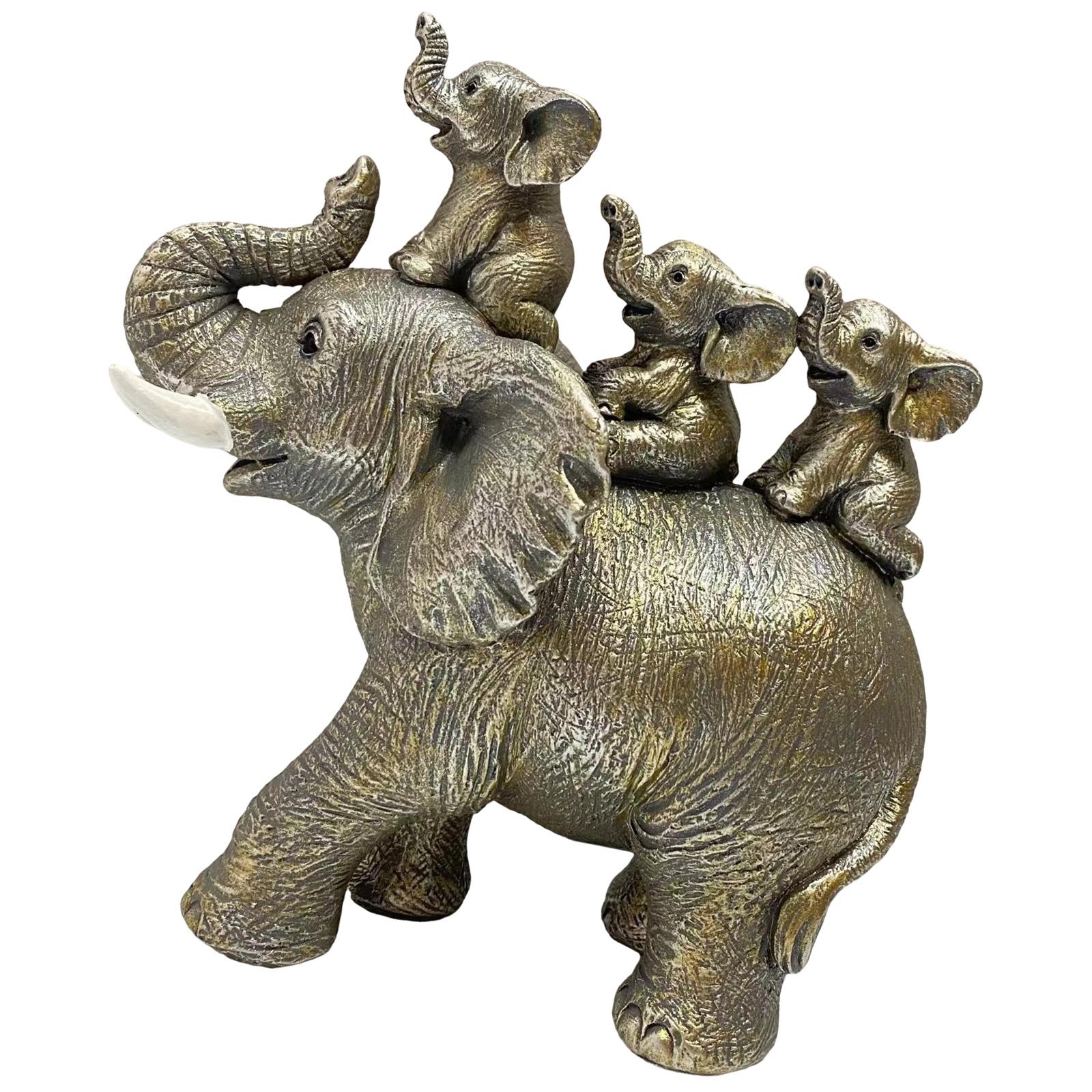 

Элегантная смоляная фигурка слонихи и слоненка, скульптура для украшения дома, коллекционный орнамент и подарок серебряный